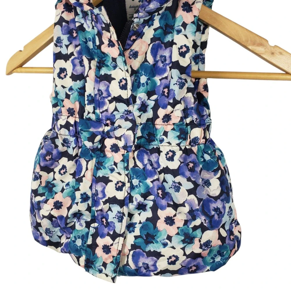 Gymboree Floral Puffer Vest Hooded Size 3T‎ Girl Spring Flowers Cute